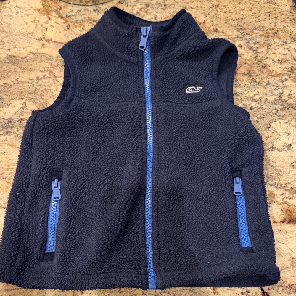 Vineyard Vines Navy Sherpa Fleece Vest with Light Blue Zippers